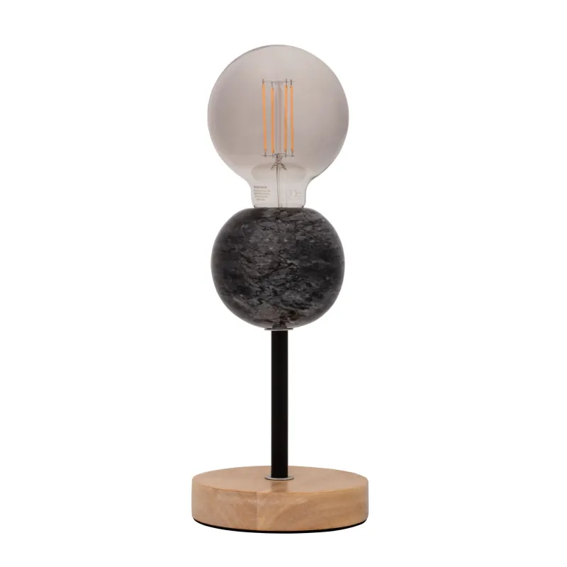 Lampe à poser Marble Dream max20W E27 Noir/bois 230V marbre/bois