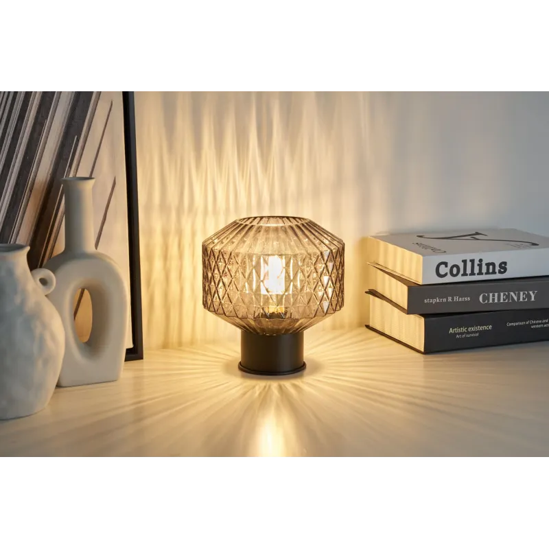 Lampe à poser Gleaming Smoke max20W E27 Verre/Verre fumé/Noir 230V