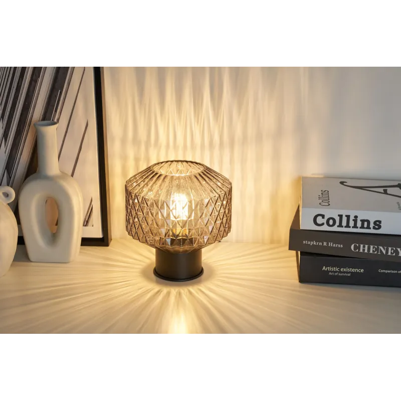 Lampe à poser Gleaming Smoke max20W E27 Verre/Verre fumé/Noir 230V