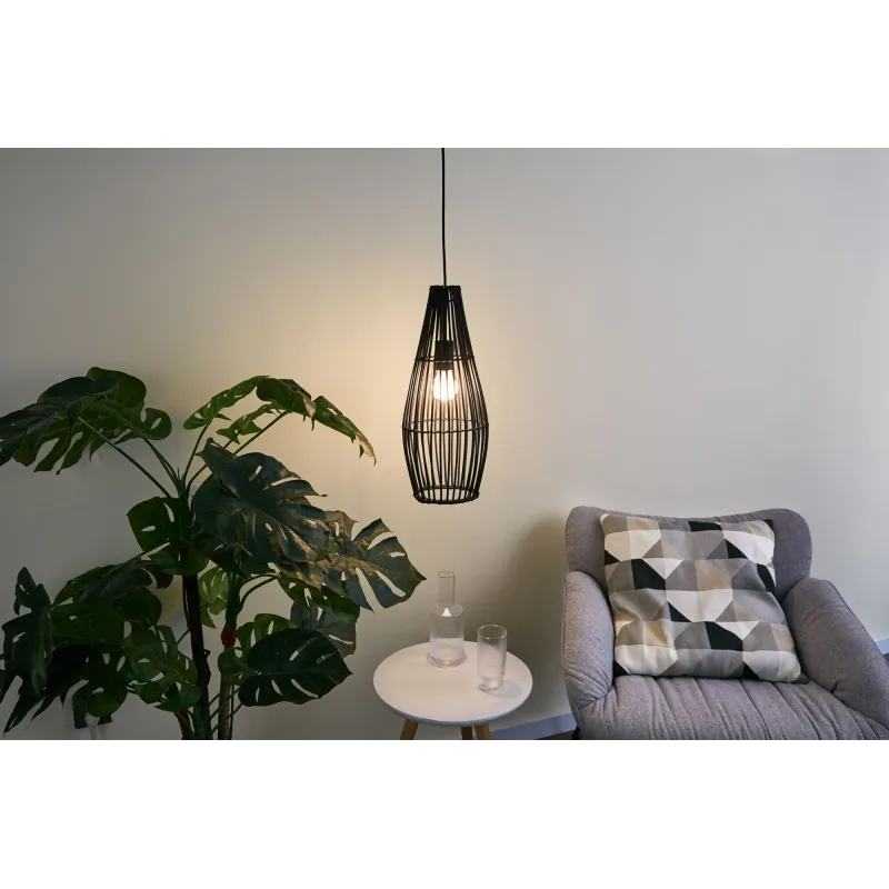 Suspension Timber Love max20W E27 Noir 230V Rotin/Métal