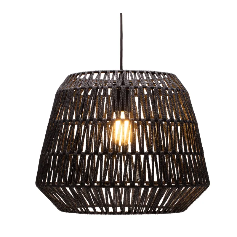 Suspension Timber Pearl max20W E27 Noir 230V papier tressé/métal