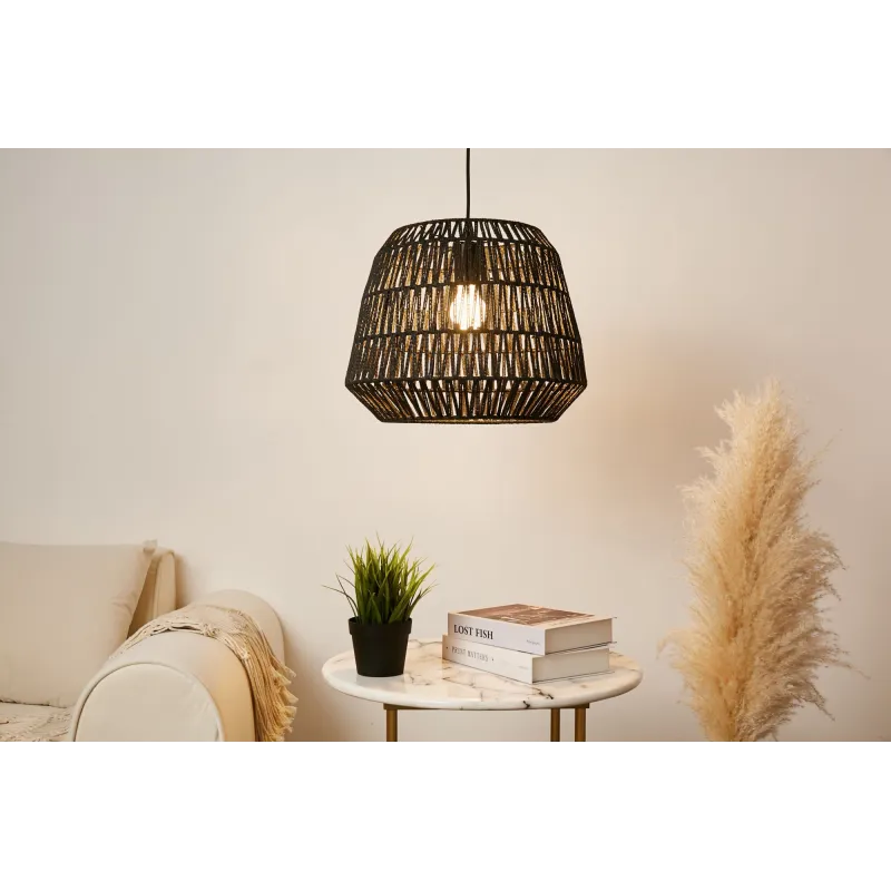 Suspension Timber Pearl max20W E27 Noir 230V papier tressé/métal