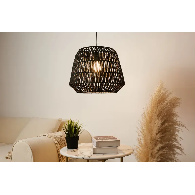 Suspension Timber Pearl max20W E27 Noir 230V papier tressé/métal