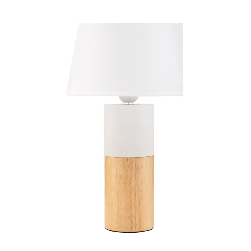 Lampe à poser Woody Elegance max20W E27 Bois/Blanc 230V Bois/tissu