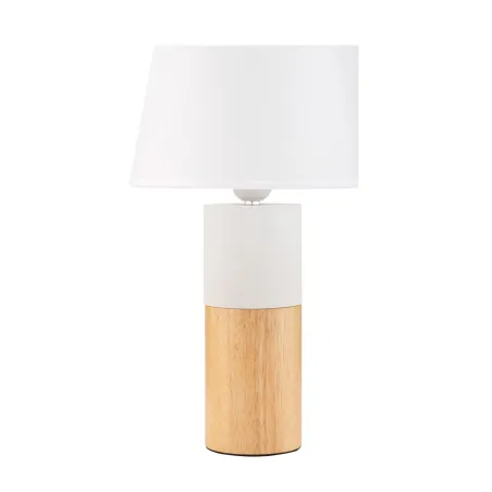 Lampe à poser Woody Elegance max20W E27 Bois/Blanc 230V Bois/tissu