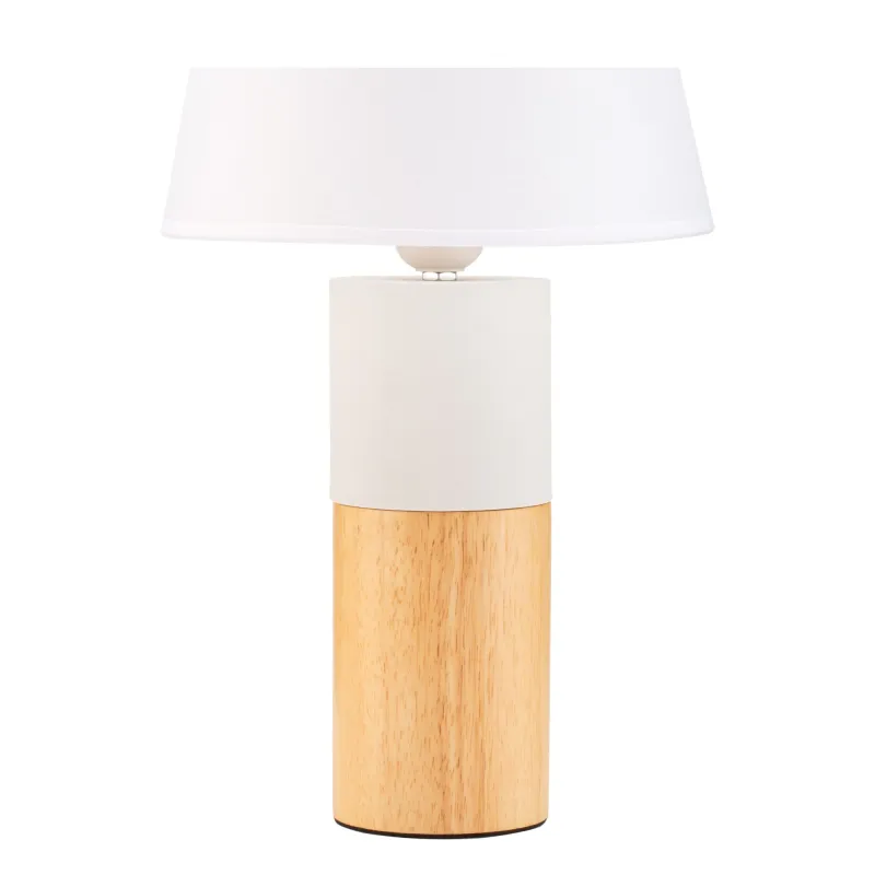 Lampe à poser Woody Elegance max20W E27 Bois/Blanc 230V Bois/tissu