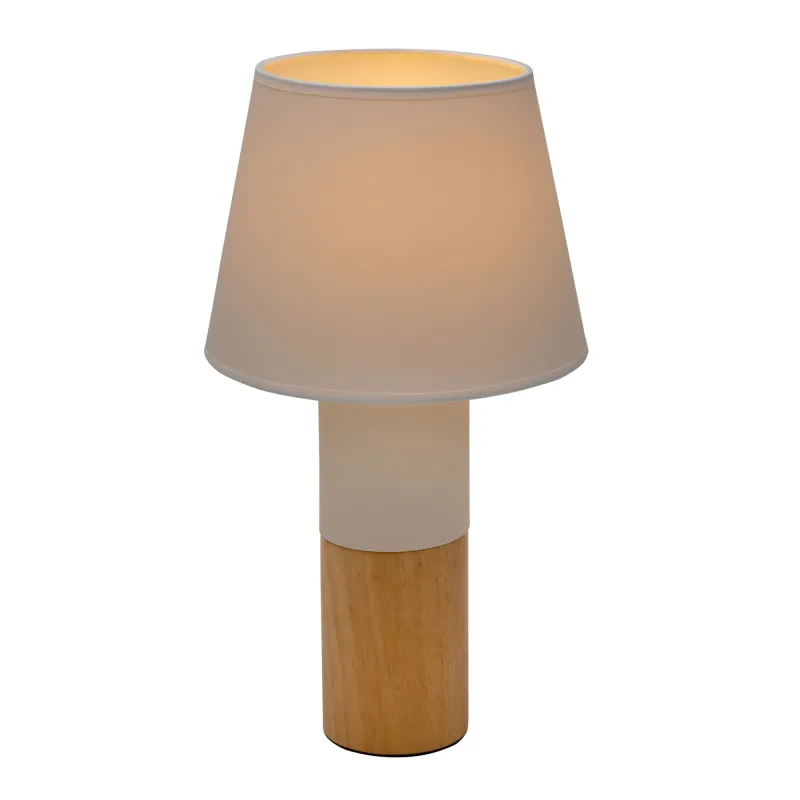 Lampe à poser Woody Elegance max20W E27 Bois/Blanc 230V Bois/tissu