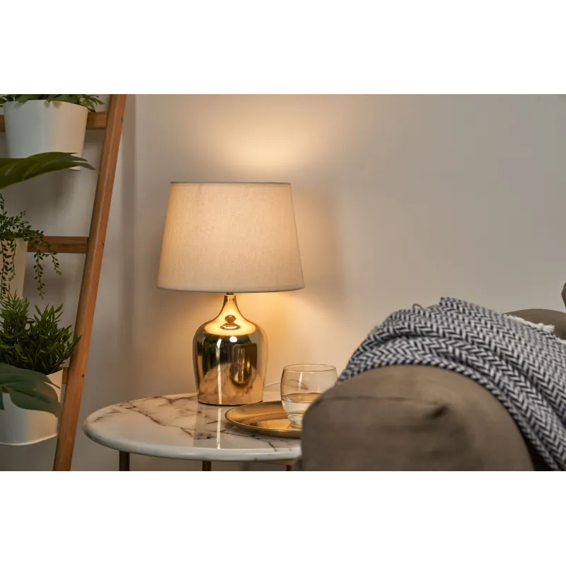 Lampe à poser Golden Glamour max20W E27 Doré/Blanc 230V Métal/tissu