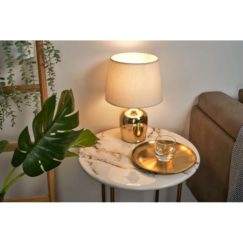 Lampe à poser Golden Glamour max20W E27 Doré/Blanc 230V Métal/tissu