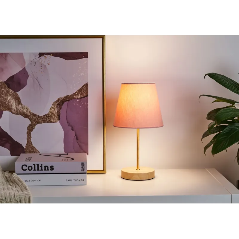 Lampe à poser Woody Rose max20W E27 Bois/Rose/Doré 230V Bois/tissu