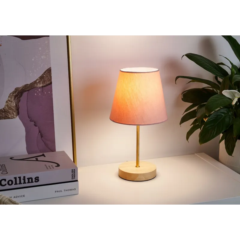 Lampe à poser Woody Rose max20W E27 Bois/Rose/Doré 230V Bois/tissu
