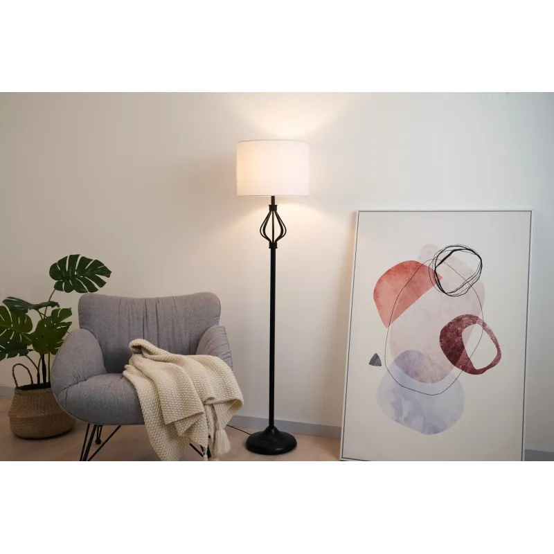 Lampadaire Grand Beauty max20W E27 Blanc/noir 230V Tissu/métal