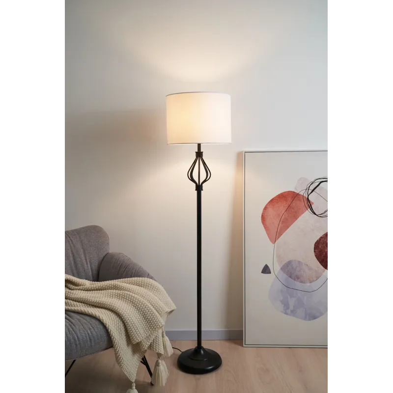 Lampadaire Grand Beauty max20W E27 Blanc/noir 230V Tissu/métal