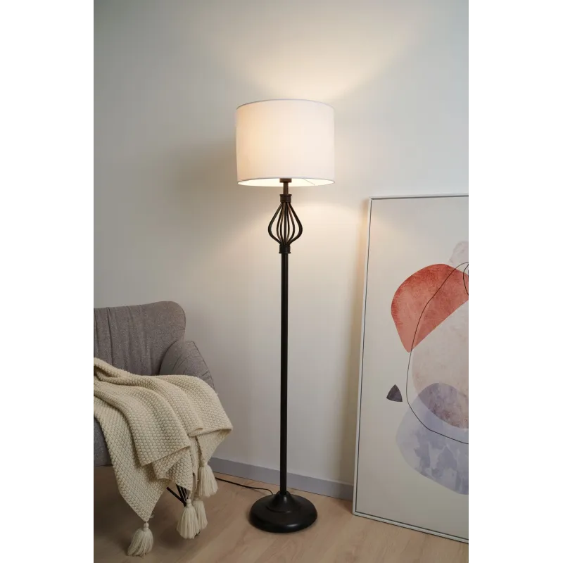 Lampadaire Grand Beauty max20W E27 Blanc/noir 230V Tissu/métal