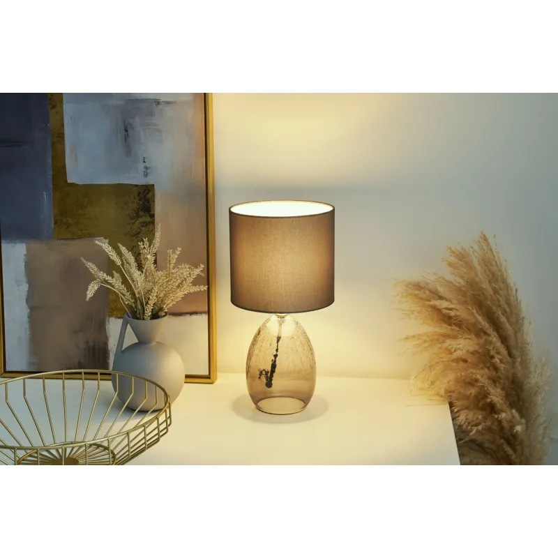 Lampe à poser Tempting Gleam max20W E14 Gris/Verre fumé 230V tissu/verre