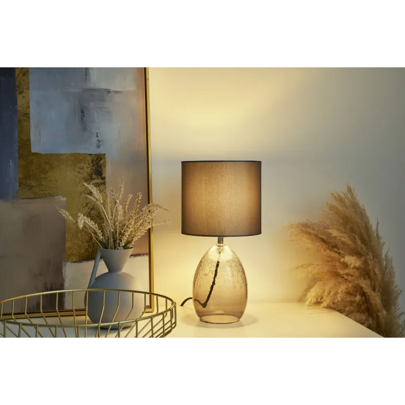 Lampe à poser Tempting Gleam max20W E14 Gris/Verre fumé 230V tissu/verre
