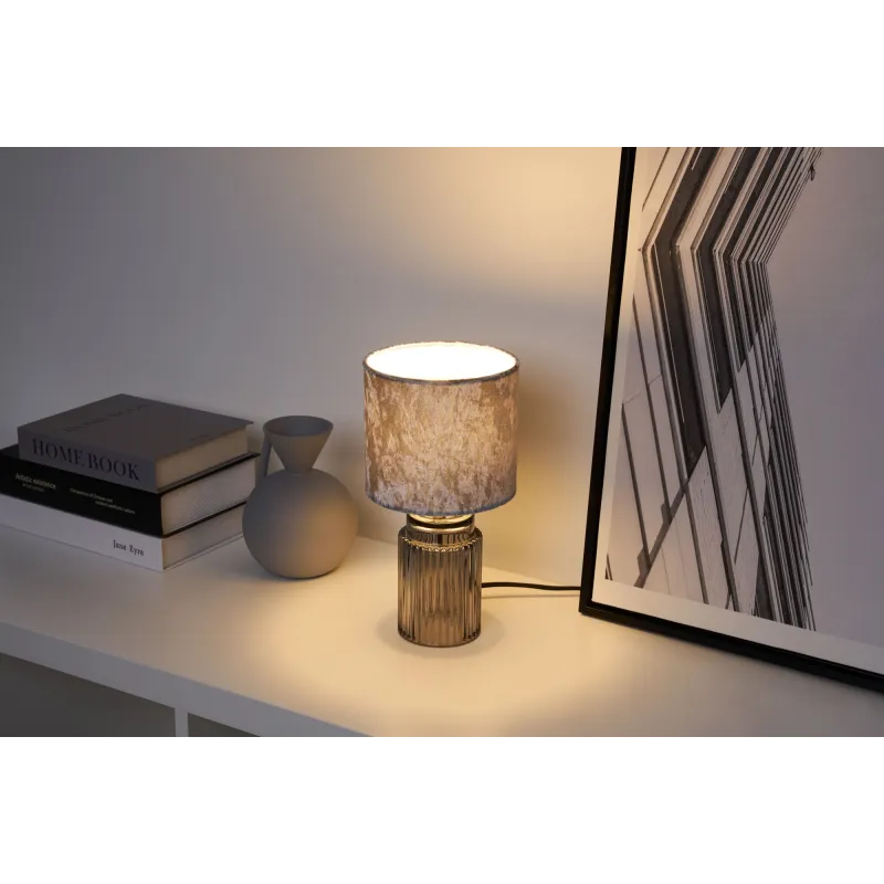 Lampe à poser Classy Velvet max20W E14 Gris/Verre fumé 230V velours/verre