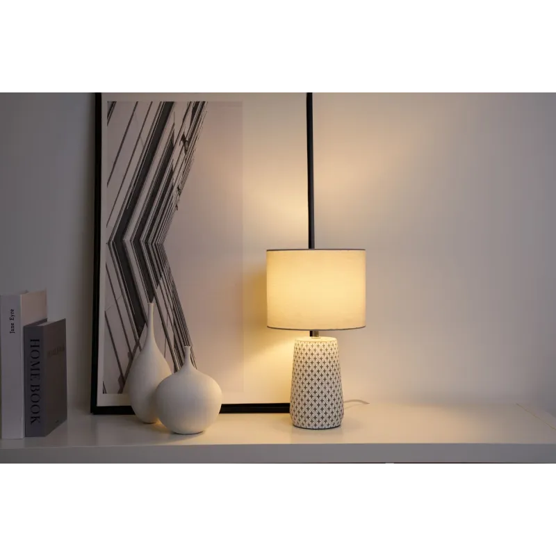 Lampe à poser Pretty Purity max20W E14 Blanc/Gris 230V tissu/béton