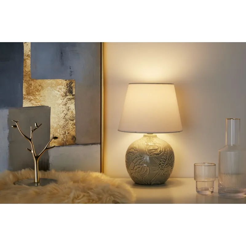 Lampe à poser Tender Love max20W E27 Blanc/Gris 230V tissu/céramique