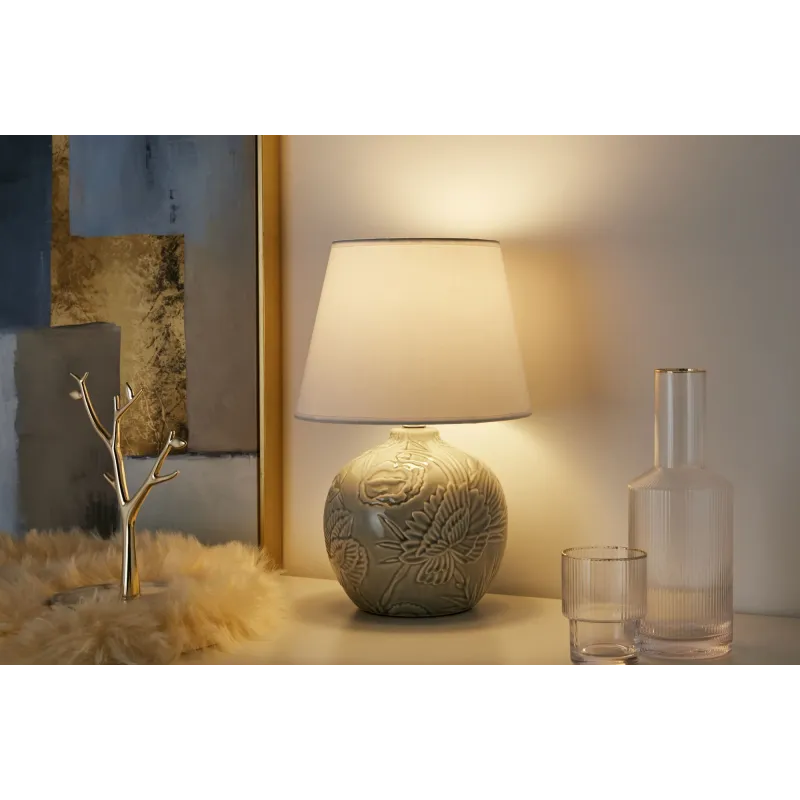 Lampe à poser Tender Love max20W E27 Blanc/Gris 230V tissu/céramique