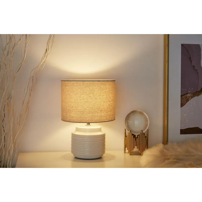 Lampe à poser Bright Soul max20W E14 Crème/Beige 230V Tissu/céramique