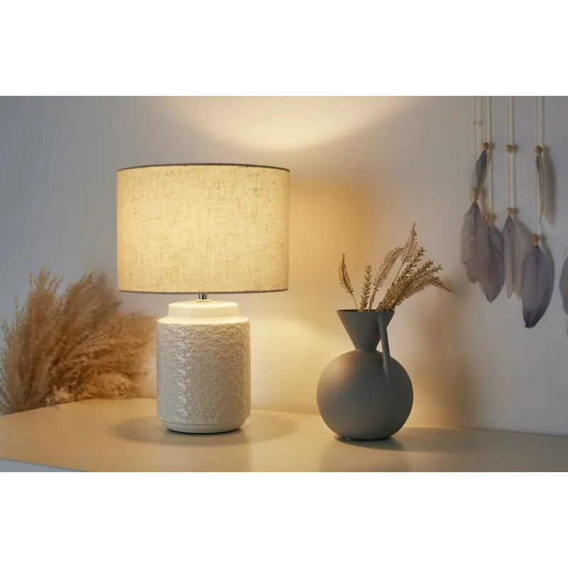 Lampe à poser Charming Bloom max20W E14 Beige 230V tissu/céramique