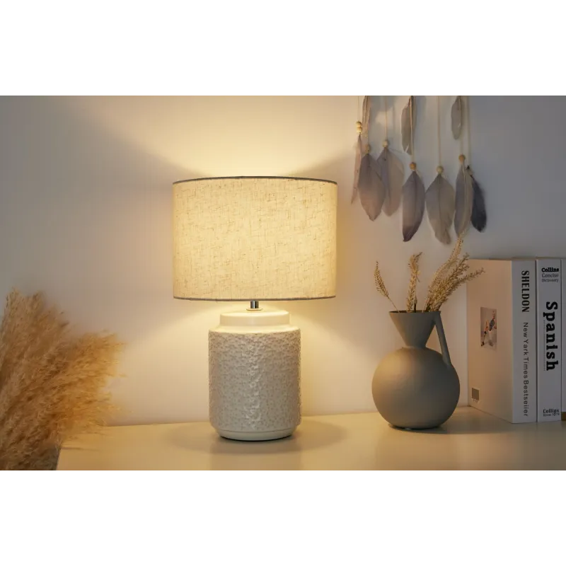 Lampe à poser Charming Bloom max20W E14 Beige 230V tissu/céramique