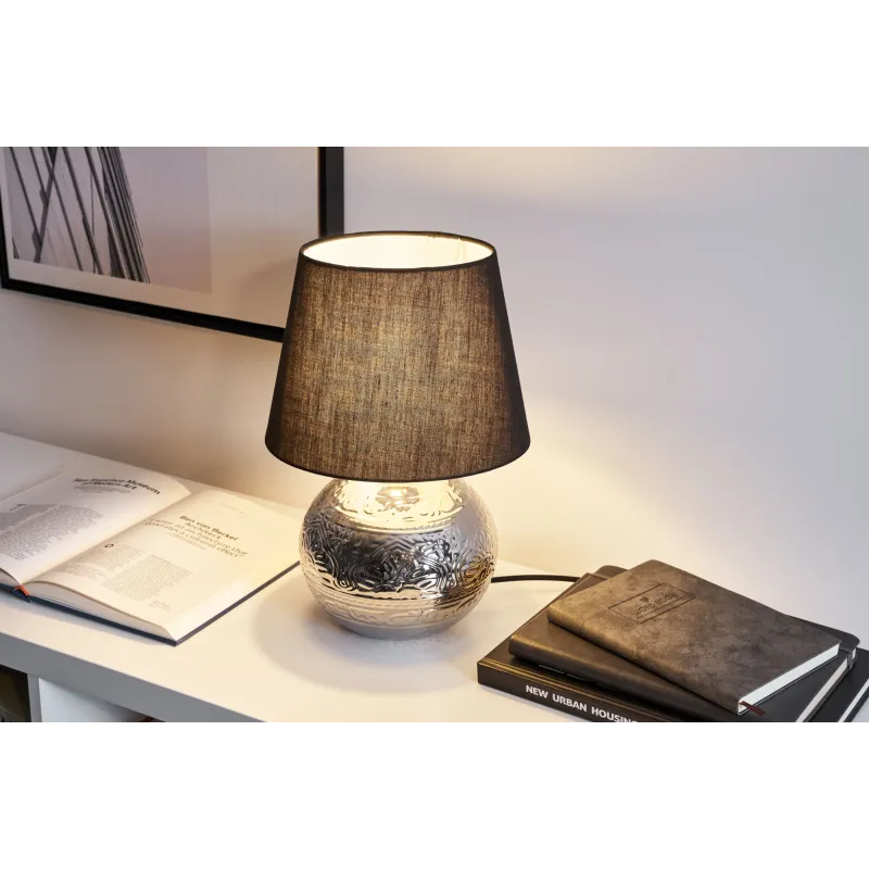 Lampe à poser Touch of silver max20W E14 Noir/Argent 230V tissu/céramique