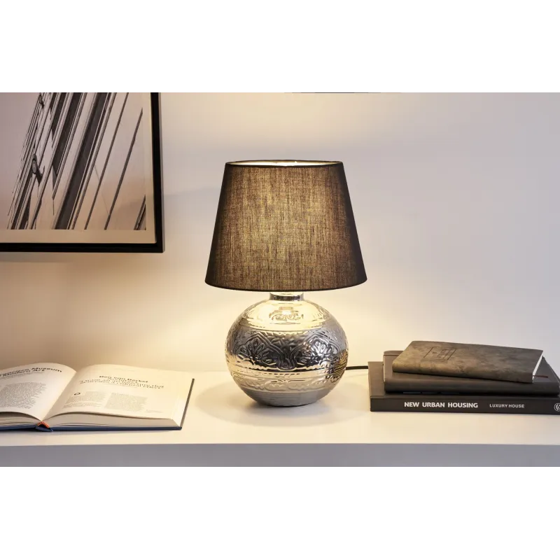 Lampe à poser Touch of silver max20W E14 Noir/Argent 230V tissu/céramique