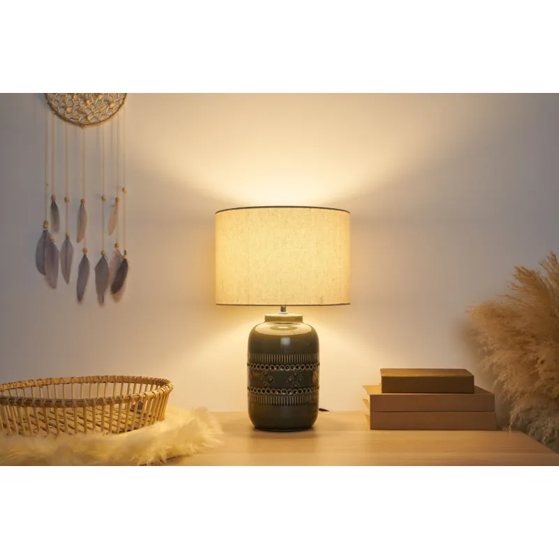 Lampe à poser Gleaming Beauty max20W E27 Beige/Gris 230V tissu/céramique
