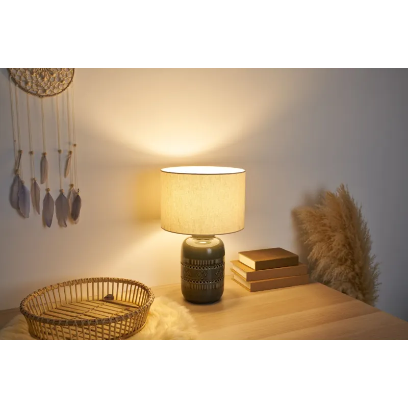 Lampe à poser Gleaming Beauty max20W E27 Beige/Gris 230V tissu/céramique