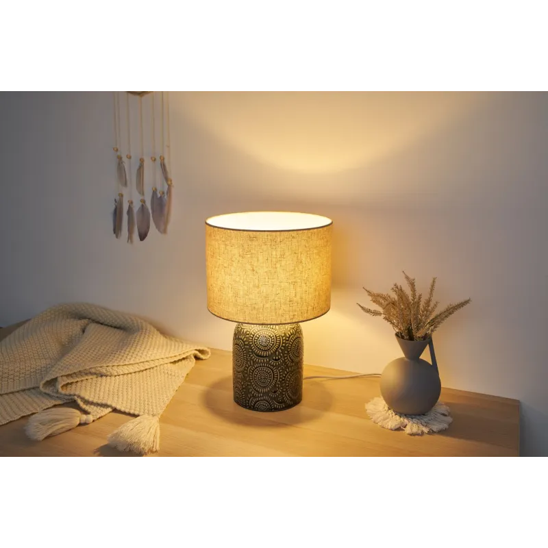 Lampe à poser Shiny Dreamer max20W E14 Beige/Gris 230V tissu/céramique