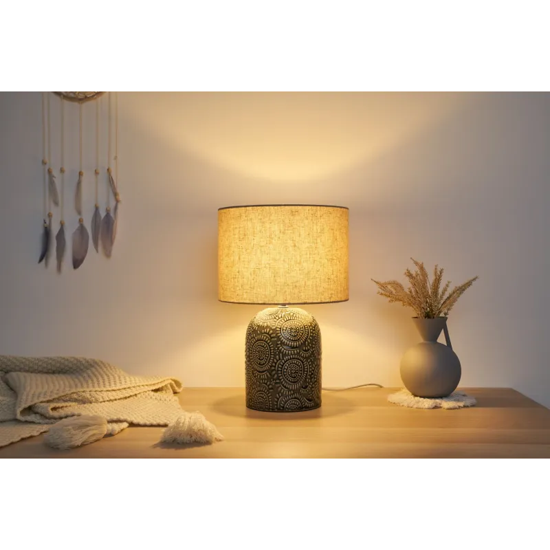 Lampe à poser Shiny Dreamer max20W E14 Beige/Gris 230V tissu/céramique