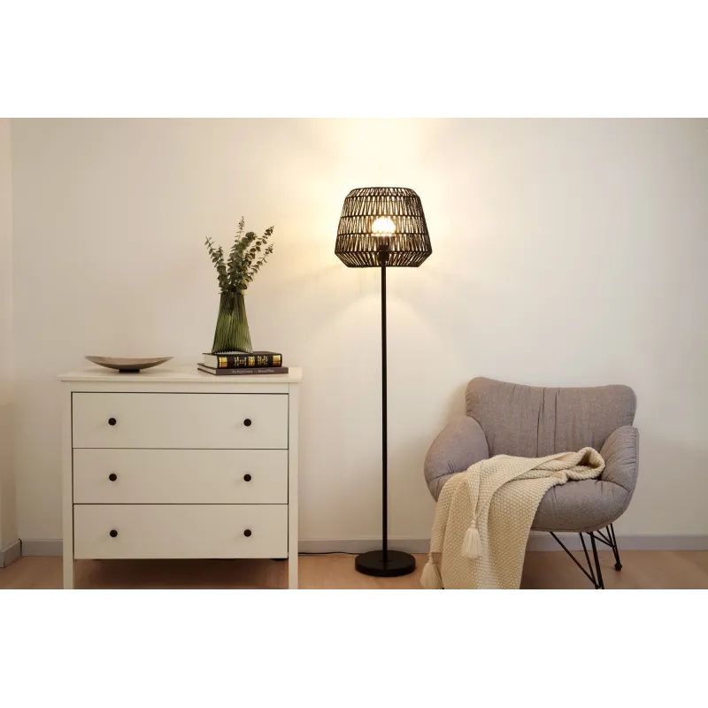 Lampadaire Timber Pearl max20W E27 Noir 230V papier tressé/métal