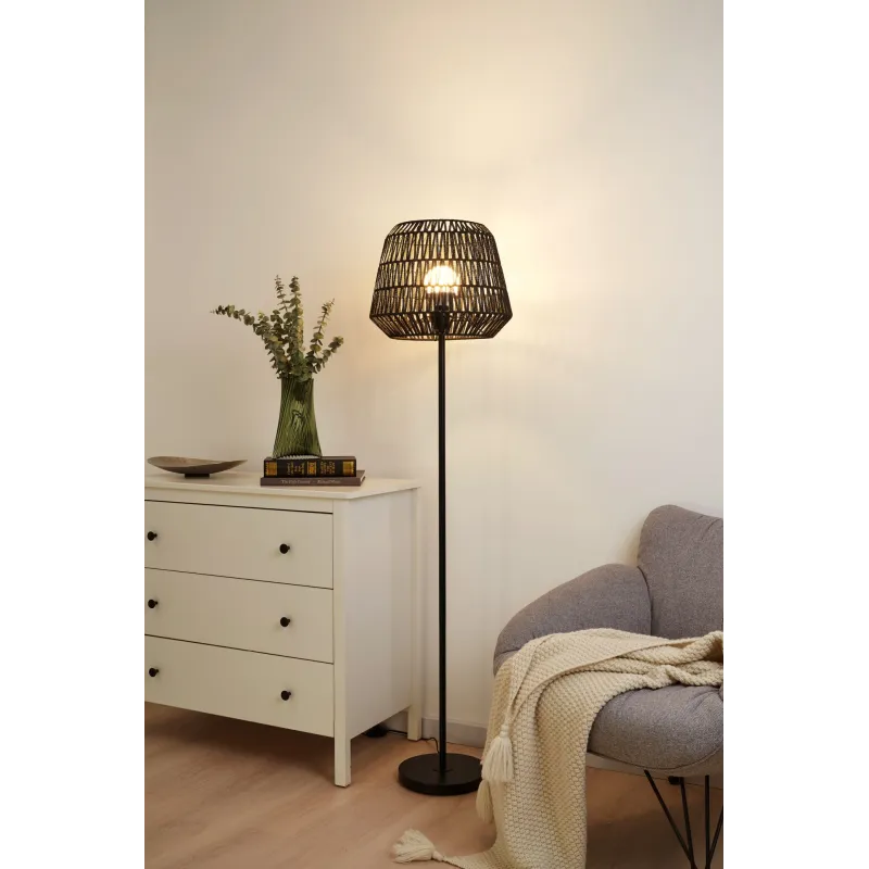 Lampadaire Timber Pearl max20W E27 Noir 230V papier tressé/métal
