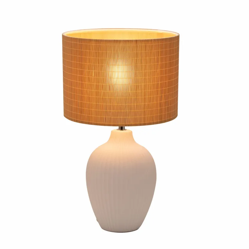 Lampe à poser Timber Glow max20W E27 Beige/Blanc 230V Bambou/céramique