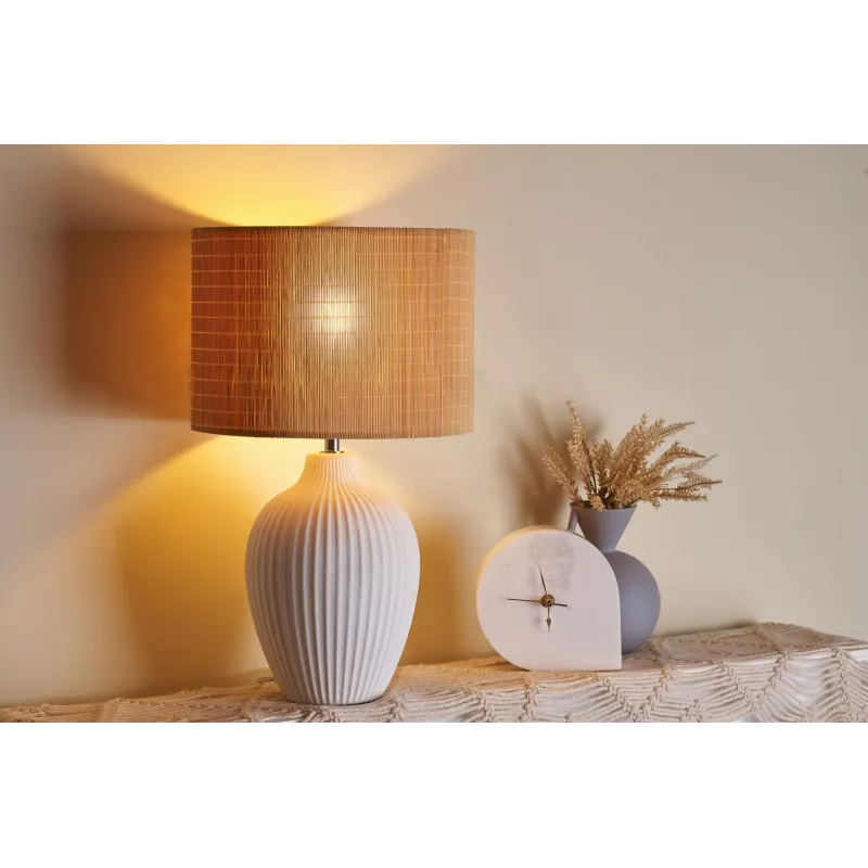 Lampe à poser Timber Glow max20W E27 Beige/Blanc 230V Bambou/céramique