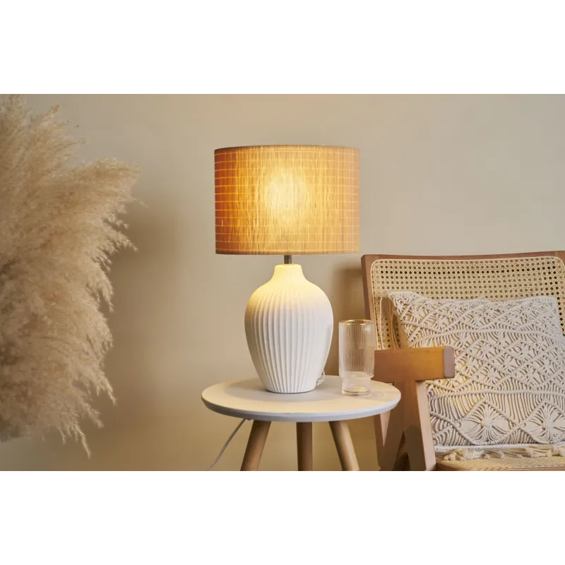 Lampe à poser Timber Glow max20W E27 Beige/Blanc 230V Bambou/céramique