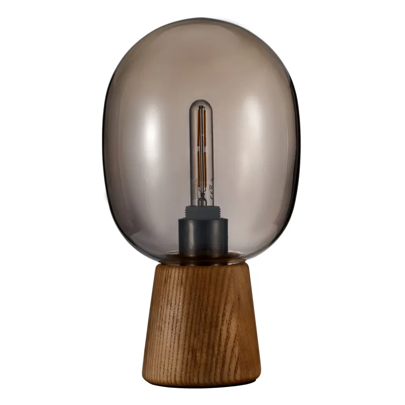 Lampe à poser Mystical Gleam max20W E27 Verre fumé/Bois 230V Verre/Bois