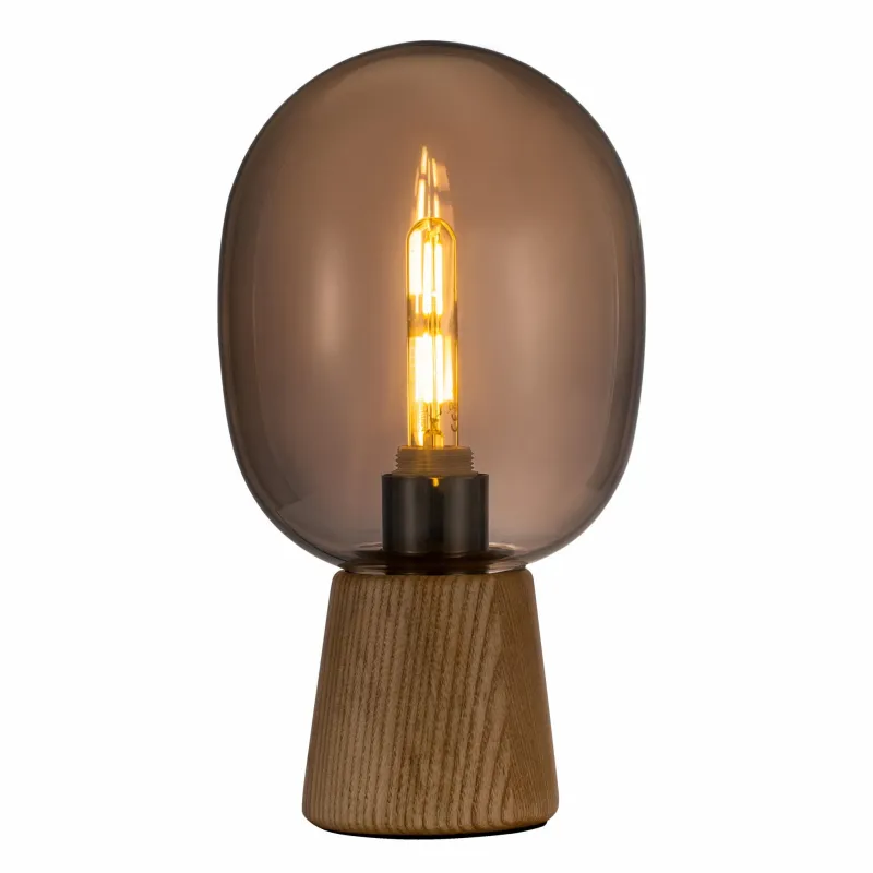 Lampe à poser Mystical Gleam max20W E27 Verre fumé/Bois 230V Verre/Bois