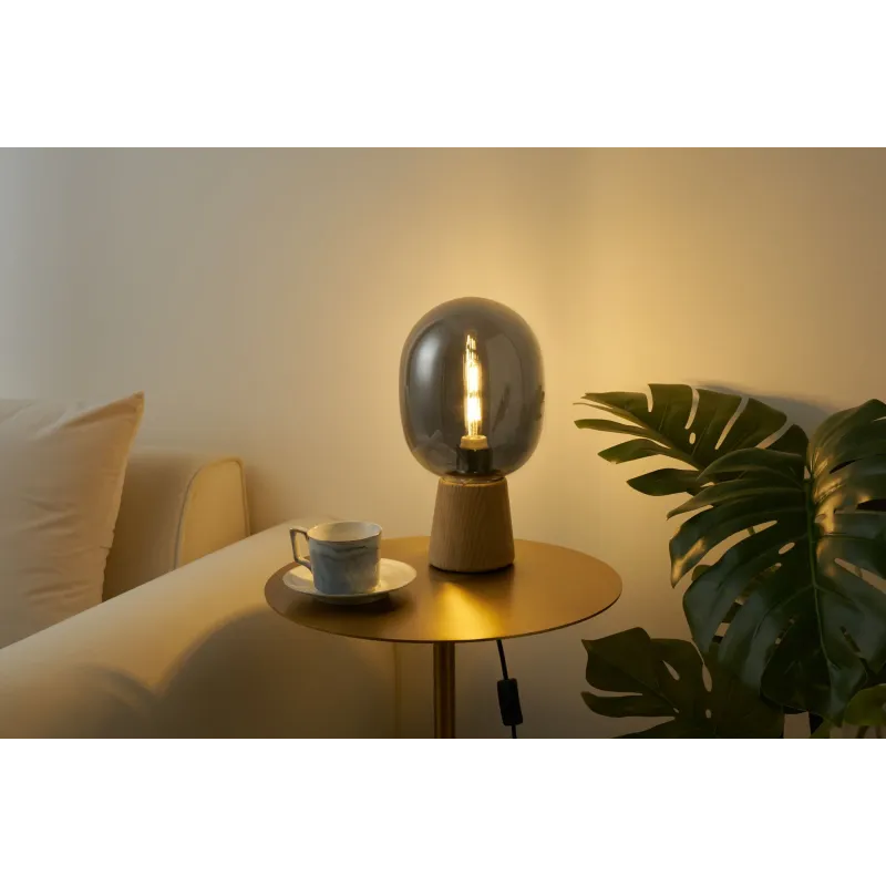 Lampe à poser Mystical Gleam max20W E27 Verre fumé/Bois 230V Verre/Bois