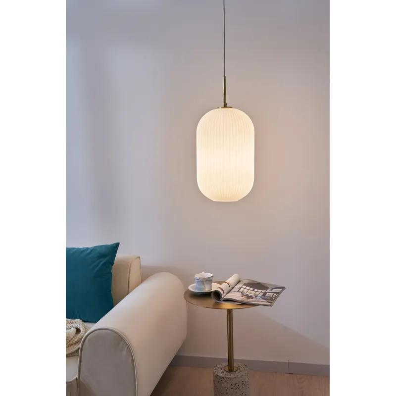 Suspension Splendid Delight max20W E27 Blanc/Doré 230V Verre/Métal