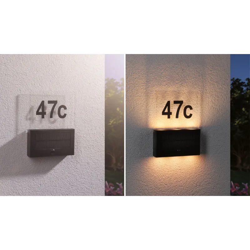Numéro de maison extérieur solaire Neda IP44 PIR anthracite resp. insectes