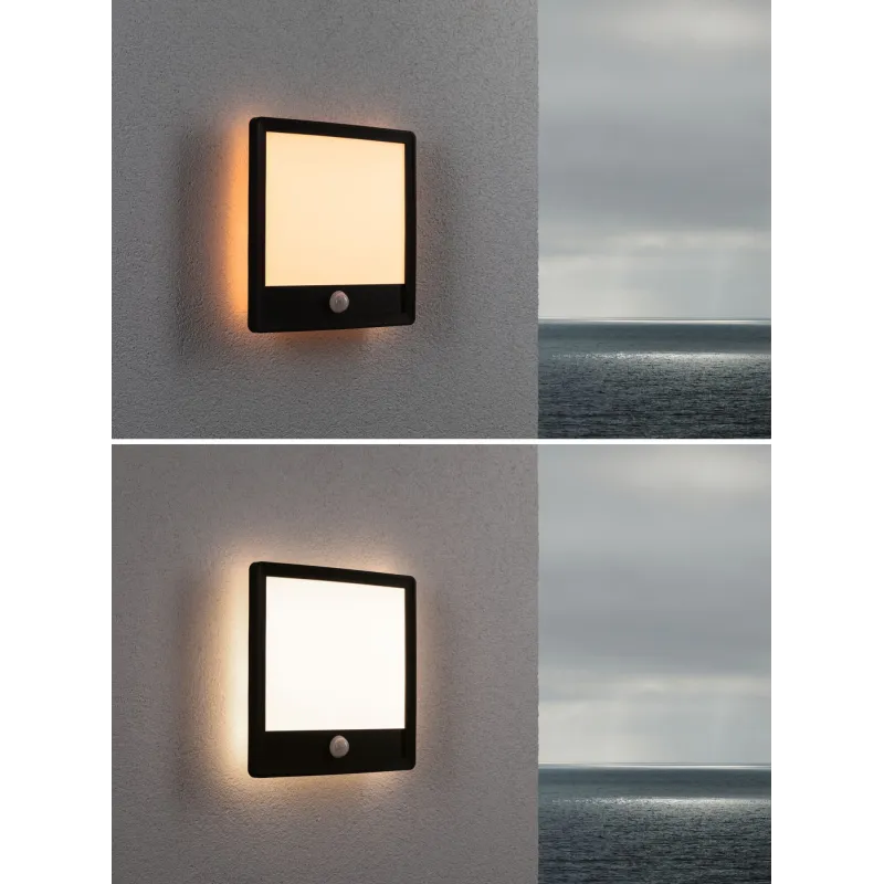 Ext. 230 V Lamina carré PIR noir IP44 14 W 2200 K-3000 K