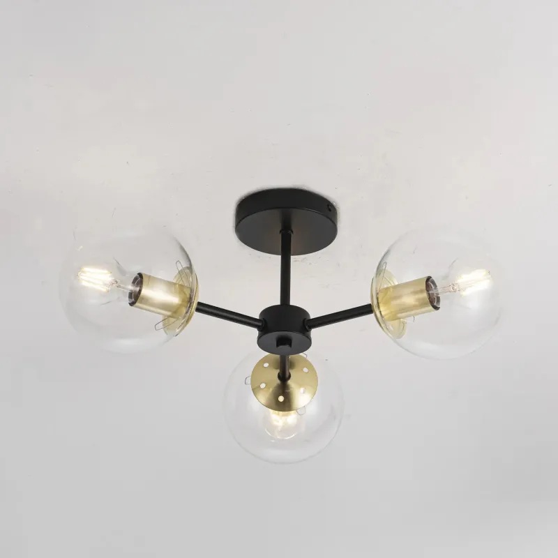 Plafonnier suspension métal noir et doré culot e27