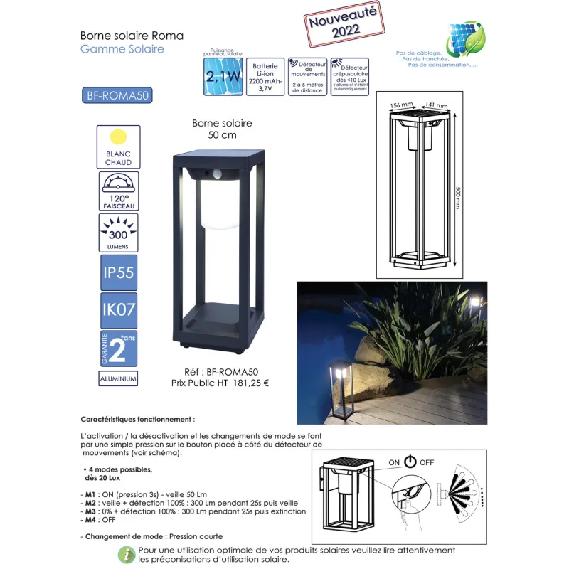 borne-led-potelet-solaire-50cm-300-lumens