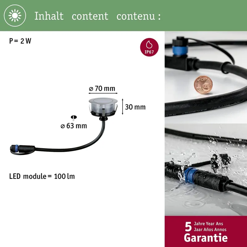 Luminaire encastré dans le sol Plug & Shine Floor Eco IP65 3000K 1W 24V argent