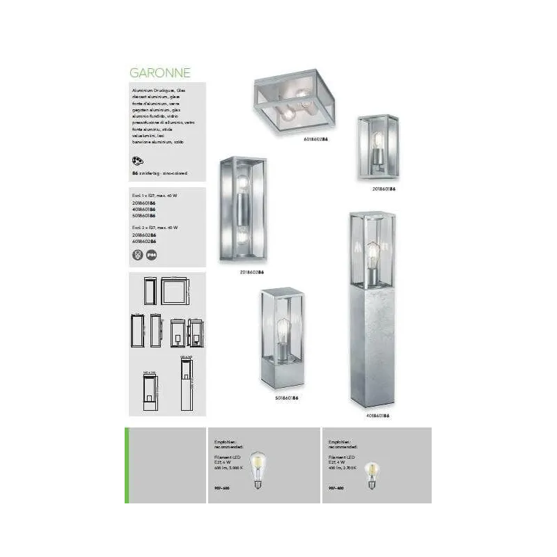 TRIO Applique extérieur zinkfarbig et transparent claire GARONNE - ...