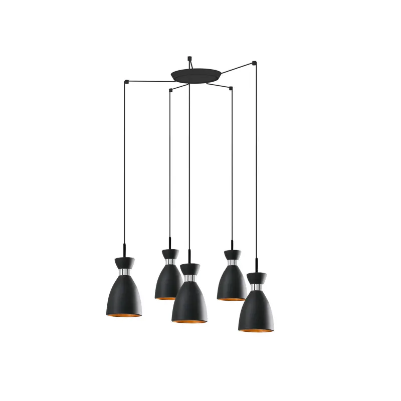 RETRO 5L Lampe suspension noire et cuivre