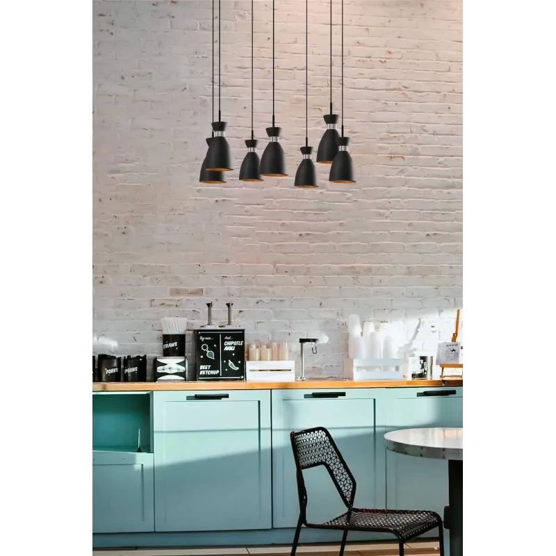 RETRO 7L Lampe suspension noire et cuivre
